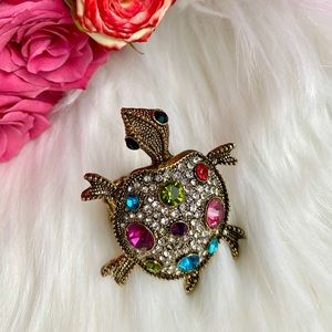 Sea Turtle statement ring rainbow rhinestone